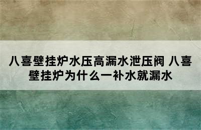 八喜壁挂炉水压高漏水泄压阀 八喜壁挂炉为什么一补水就漏水